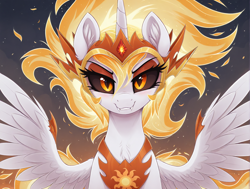 Size: 1608x1218 | Tagged: safe, imported from twibooru, daybreaker, alicorn, pony, ai generated, female, generator:zoinksnoob, horn, image, looking at you, mare, png, prompter:ramprover, solo, wings