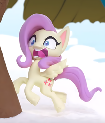 Size: 1272x1484 | Tagged: safe, imported from derpibooru, screencap, fluttershy, pegasus, pony, my little pony: pony life, my little pony: stop motion short, cropped, open mouth, running, scared, snow, solo