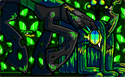 Size: 712x436 | Tagged: safe, artist:nyooms2heaven, artist:thundersummonr, imported from derpibooru, queen chrysalis, changeling, changeling queen, animal jam, digital art, female, head down, raised hoof, solo