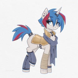 Size: 2000x2000 | Tagged: safe, artist:scheadar, imported from derpibooru, oc, oc:relache, pony, unicorn, clothes, ear piercing, horn, horn ring, jewelry, piercing, punk, ring, scarf, tail wrap