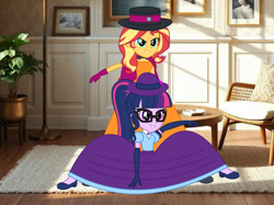 Size: 5185x3880 | Tagged: safe, artist:cartoonmasterv3, imported from derpibooru, sci-twi, sunset shimmer, twilight sparkle, human, equestria girls, british, clothes, dress, female, gown, hero, humanized, lesbian, long dress, long skirt, sci-twishimmer, shipping, skirt, sunsetsparkle