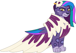 Size: 6482x4478 | Tagged: safe, imported from derpibooru, big cat, leopard, snow leopard, .ai available, .svg available, allura, colored wings, female, folded wings, g5, multicolored wings, my little pony: tell your tale, official, simple background, smiling, solo, svg, the petal gala, transparent background, vector, wings