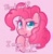 Size: 526x534 | Tagged: source needed, safe, artist:dynamosaysrelax, imported from derpibooru, pinkie pie, earth pony, pony, bust, heart, heart eyes, hoof on chin, implied blood, portrait, solo, text, wingding eyes