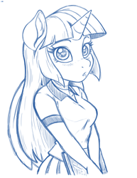 Size: 2550x3300 | Tagged: safe, artist:latecustomer, imported from derpibooru, twilight sparkle, alicorn, anthro, book, breasts, busty twilight sparkle, clothes, cute, female, heart, heart eyes, high res, looking at you, mare, monochrome, shirt, simple background, sketch, skirt, solo, twiabetes, twilight sparkle (alicorn), white background, wingding eyes