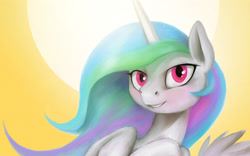Size: 3840x2400 | Tagged: safe, artist:darkdoomer, princess celestia, alicorn, bust, close-up, digital painting, looking at you, portrait, solo, sun