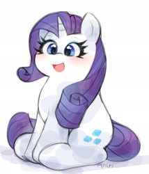 Size: 1755x2048 | Tagged: safe, artist:leo19969525, imported from derpibooru, rarity, pony, unicorn, :d, cute, female, horn, mare, open mouth, open smile, raribetes, simple background, sitting, smiling, solo, white background