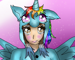 Size: 1280x1024 | Tagged: safe, imported from derpibooru, rainbow dash, alicorn, human, alicornified, clothes, hoodie, race swap