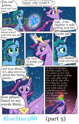 Size: 512x800 | Tagged: safe, artist:bluestar386, imported from derpibooru, twilight sparkle, alicorn, pony, unicorn, comic:ghost of the past, balcony, comic, dialogue, duo, duo female, female, g5, horn, mare, misty brightdawn, night, night sky, older, older twilight, older twilight sparkle (alicorn), prophecy, sky, twilight sparkle (alicorn)