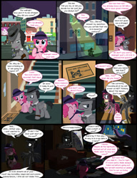 Size: 1042x1358 | Tagged: safe, artist:dendoctor, imported from derpibooru, doctor whooves, pinkie pie, time turner, oc, oc:ficus, earth pony, pegasus, timber wolf, comic:clone.., alternate universe, clone, comic, doctor who, pinkie clone