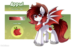 Size: 5200x3312 | Tagged: safe, artist:madelinne, imported from derpibooru, oc, oc:appul light, bat pony, bat pony oc, bat wings, cowboy hat, cutie mark, hat, male, red mane, reference sheet, solo, stallion, wings