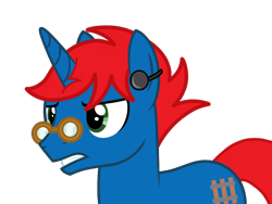 Size: 2048x1536 | Tagged: safe, artist:katnekobase, artist:ry-bluepony1, imported from derpibooru, oc, oc:train track, base used, cutie mark, glasses, hearing aid, horn, male, mane, stallion, tail