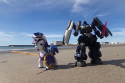 Size: 1095x730 | Tagged: safe, artist:dingopatagonico, imported from derpibooru, shining armor, unicorn, beach, dilanza sol mobile suit, guardians of harmony, gundam, horn, photo, toy