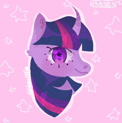 Size: 758x760 | Tagged: safe, artist:vero-mlp, imported from derpibooru, twilight sparkle, alicorn, pony, curved horn, horn, solo, starry eyes, wingding eyes