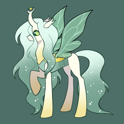 Size: 2009x2008 | Tagged: safe, artist:eadekki, imported from derpibooru, queen chrysalis, changedling, changeling, changeling queen, alternate design, aside glance, closed mouth, colored sclera, concave belly, cream coat, female, gradient legs, gradient mane, gradient tail, green background, green sclera, green wings, horn, long legs, long mane, long tail, looking at you, pixel-crisp art, raised hoof, side view, sideways glance, simple background, smiling, smiling at you, solo, sparkles, sparkly mane, sparkly tail, standing, standing on three hooves, tail, thin, transparent wings, wings