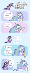 Size: 1080x2612 | Tagged: safe, artist:me-beef, imported from derpibooru, princess celestia, twilight sparkle, alicorn, pony, unicorn, big eyes, comic, crying, dialogue, duo, duo female, female, horn, implied drug use, sniffling, twilighting