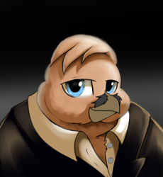 Size: 1842x2000 | Tagged: artist needed, safe, imported from derpibooru, oc, oc:mario vicino, griffon, equestria at war mod, bust, clothes, facial hair, fat, gradient background, griffon oc, moustache, pol pot, portrait, solo, unbuttoned