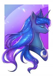 Size: 1276x1819 | Tagged: safe, artist:murr000, imported from derpibooru, princess luna, alicorn, pony, bust, eyes closed, female, horn, mare, peytral, portrait, profile, solo