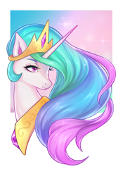 Size: 1276x1819 | Tagged: safe, artist:murr000, imported from derpibooru, princess celestia, alicorn, pony, bust, female, horn, mare, peytral, portrait, solo, turned head