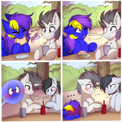 Size: 3456x3456 | Tagged: safe, artist:2pandita, imported from derpibooru, oc, oc only, pegasus, pony, unicorn, 4 panel comic, comic, horn, pegasus oc, trio, unicorn oc, wings