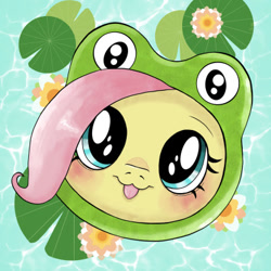 Size: 400x400 | Tagged: safe, artist:ohneechan, imported from derpibooru, fluttershy, frog, pony, :p, cute, female, froggy hat, looking at you, mare, profile picture, solo, tongue out