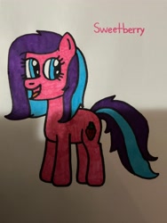 Size: 3024x4032 | Tagged: safe, artist:janeanderson26, imported from derpibooru, sweetberry, earth pony, pony, cute, female, g3, g3 to g4, generation leap, mare, open mouth, open smile, simple background, smiling, solo, sweet sweetberry, traditional art, white background