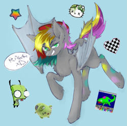 Size: 2201x2173 | Tagged: safe, artist:rover, artist:rrrover, imported from derpibooru, oc, oc only, bat pony, pony, jumping, smiling, speech bubble, sticker