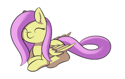 Size: 1075x681 | Tagged: safe, artist:dusthiel, imported from derpibooru, fluttershy, pegasus, pony, atg 2016, eyes closed, female, lying down, mare, newbie artist training grounds, prone, simple background, smiling, solo, transparent background, wings