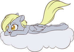 Size: 1281x903 | Tagged: safe, artist:dusthiel, imported from derpibooru, derpy hooves, pegasus, pony, :p, cloud, colored pupils, cute, derpabetes, female, folded wings, looking down, lying down, lying on a cloud, mare, on a cloud, prone, raised tail, silly, simple background, smiling, solo, sploot, tail, tongue out, transparent background, wings