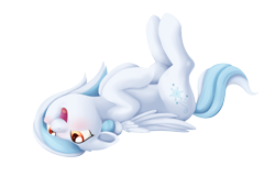 Size: 1409x909 | Tagged: safe, artist:dusthiel, imported from derpibooru, oc, oc only, oc:breezy frost, pegasus, pony, blushing, female, floppy ears, hooves to the chest, hooves together, legs in air, legs together, lying down, mare, on back, open mouth, open smile, simple background, smiling, solo, transparent background, wings