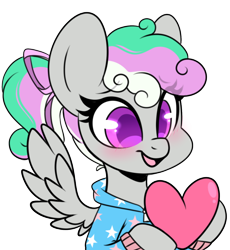 Size: 608x660 | Tagged: safe, artist:sakukitty, imported from derpibooru, oc, oc only, oc:silver melody, pegasus, pony, blushing, clothes, cute, heart, hoodie, pegasus oc, ponytail, simple background, solo, transparent background, wings