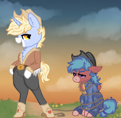 Size: 962x939 | Tagged: safe, artist:nootaz, imported from derpibooru, oc, oc:blitz razorwind, oc:nootaz, semi-anthro, cowboy hat, hat