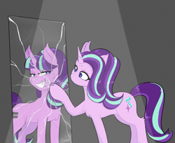 Size: 3039x2485 | Tagged: safe, artist:candy_b_black, imported from derpibooru, starlight glimmer, pony, unicorn, the cutie map, equal cutie mark, female, horn, mirror, my little pony, reflection, solo