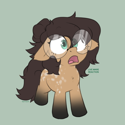 Size: 5000x5000 | Tagged: safe, artist:itsspoops, imported from derpibooru, oc, oc only, oc:nixie tube, bat pony, earth pony, hybrid, chest fluff, coat markings, cute, dappled, ear fluff, eye clipping through hair, eyelashes, female, floppy ears, gasp, glasses, live tucker reaction, mare, meme, simple background, socks (coat markings), solo