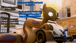 Size: 3840x2160 | Tagged: safe, artist:halbunart, imported from derpibooru, oc, oc:mesme rize, anthro, lamia, original species, rabbit, snake, snake pony, 3d, animal, car, judy hopps, parking lot, police, text, zootopia