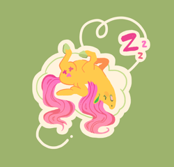 Size: 1302x1252 | Tagged: safe, artist:peppar, imported from derpibooru, part of a set, fluttershy, pegasus, pony, blush sticker, blushing, cloud, colored hooves, colored pinnae, eyes closed, feathered wings, female, full body, green background, green hooves, hooves, lying down, lying on a cloud, mare, nostrils, on a cloud, on back, onomatopoeia, open mouth, outline, side view, simple background, sleeping, sleeping on a cloud, solo, sound effects, white outline, wings, zzz