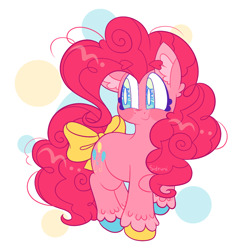 Size: 1044x1073 | Tagged: safe, artist:lemoocado, imported from derpibooru, pinkie pie, earth pony, pony, blue hooves, bow, closed mouth, colored eyebrows, colored hooves, curly mane, curly tail, ear fluff, eyebrows, eyebrows visible through hair, female, full body, heart eyebrows, hooves, looking sideways, mare, mismatched hooves, multicolored hooves, signature, simple background, smiling, solo, standing, stray strand, tail, tail bow, unshorn fetlocks, white background, white pupils, wingding eyes, yellow hooves