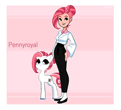 Size: 2767x2500 | Tagged: safe, artist:syrupyyy, imported from derpibooru, oc, oc only, oc:pennyroyal, earth pony, human, pony, female, high res, human female, human ponidox, mare, self paradox, self ponidox, solo