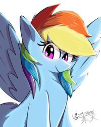 Size: 3200x4000 | Tagged: safe, artist:ragesamuraix, imported from derpibooru, rainbow dash, pegasus, pony, female, high res, looking at you, mare, simple background, sitting, smiling, solo, spread wings, white background, wingding eyes, wings