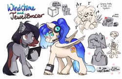 Size: 4096x2672 | Tagged: safe, artist:opalacorn, imported from derpibooru, oc, oc only, oc:jewel bracer, oc:wind chime, earth pony, pegasus, fanfic:iron hearts, amulet, commissioner:sfaccountant, crate, doodle page, duo, duo female, earth pony oc, female, jewelry, microphone, paper, pegasus oc, visor, wings, working