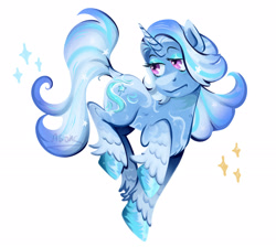 Size: 2256x2024 | Tagged: safe, artist:a-gang-of-hoodedcrow, imported from derpibooru, trixie, pony, unicorn, female, horn, lidded eyes, mare, simple background, solo, sparkles, tail, unshorn fetlocks, white background
