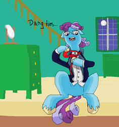 Size: 647x684 | Tagged: safe, imported from derpibooru, oc, oc only, earth pony, pony, clothes, colt, earth pony oc, foal, hoof hold, indoors, ladder, looking at you, male, male oc, mirror, moon, ms paint, necktie, newbie artist training grounds, night, open mouth, red neck tie, sitting, stars, suit, unshorn fetlocks, window
