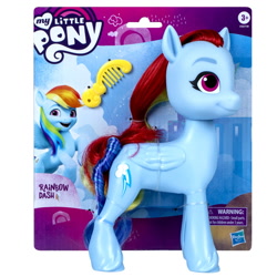 Size: 2000x2000 | Tagged: safe, imported from derpibooru, rainbow dash, pegasus, pony, 3d, brushable, comb, concave belly, english, female, g4 to g5, g5, generation leap, hasbro, hasbro logo, logo, long mane, long tail, mare, my little pony logo, official, packaging, simple background, solo, tail, toy, unshorn fetlocks, white background