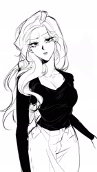 Size: 1080x1920 | Tagged: safe, artist:rlhl022_2, imported from derpibooru, rarity, human, black and white, female, grayscale, humanized, monochrome, simple background, sketch, solo, white background