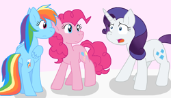 Size: 1692x976 | Tagged: safe, artist:cmara, imported from derpibooru, pinkie pie, rainbow dash, rarity, earth pony, pegasus, pony, unicorn, butt, female, horn, mare, plot, trio, trio female