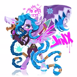 Size: 2048x2048 | Tagged: safe, artist:nev1ca, imported from derpibooru, pegasus, pony, braid, clothes, female, jinx (league of legends), league of legends, mare, ponified, rearing, reflection, solo, spread wings, wings