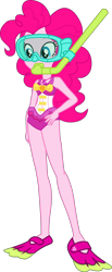 Size: 1526x3705 | Tagged: safe, alternate version, artist:dustinwatsongkx, imported from derpibooru, pinkie pie, human, equestria girls, bare shoulders, clothes, dive mask, equestria girls specials, female, flippers (gear), goggles, my little pony equestria girls: better together, my little pony equestria girls: forgotten friendship, one-piece swimsuit, pinkie pie swimsuit, pinkie pie's beach shorts swimsuit, simple background, sleeveless, snorkel, solo, swimsuit, transparent background, vector