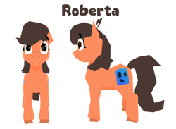 Size: 1146x839 | Tagged: safe, artist:marsminer, imported from derpibooru, oc, oc only, oc:roberta, earth pony, 3d, commission, female, front view, low poly, mare, retro, simple background, text, vrchat, white background