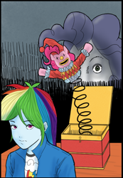 Size: 544x788 | Tagged: safe, artist:siemensohm, imported from derpibooru, pinkie pie, rainbow dash, human, equestria girls, duo, duo female, female, jack-in-the-box, uzumaki