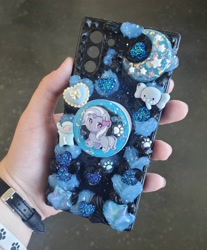 Size: 2268x2744 | Tagged: safe, artist:sutured, imported from derpibooru, trixie, elephant, unicorn, bow, craft, decoden, food, frosting, hair bow, hand, handmade, heart, horn, irl, moon, paws, phone case, photo, samsung, sparkles, stars