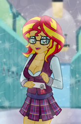 Size: 4938x7488 | Tagged: safe, artist:emeraldblast63, imported from derpibooru, sunset shimmer, human, equestria girls, breasts, busty sunset shimmer, cleavage, clothes, crystal prep academy uniform, human sunset, school uniform, stupid sexy sunset shimmer